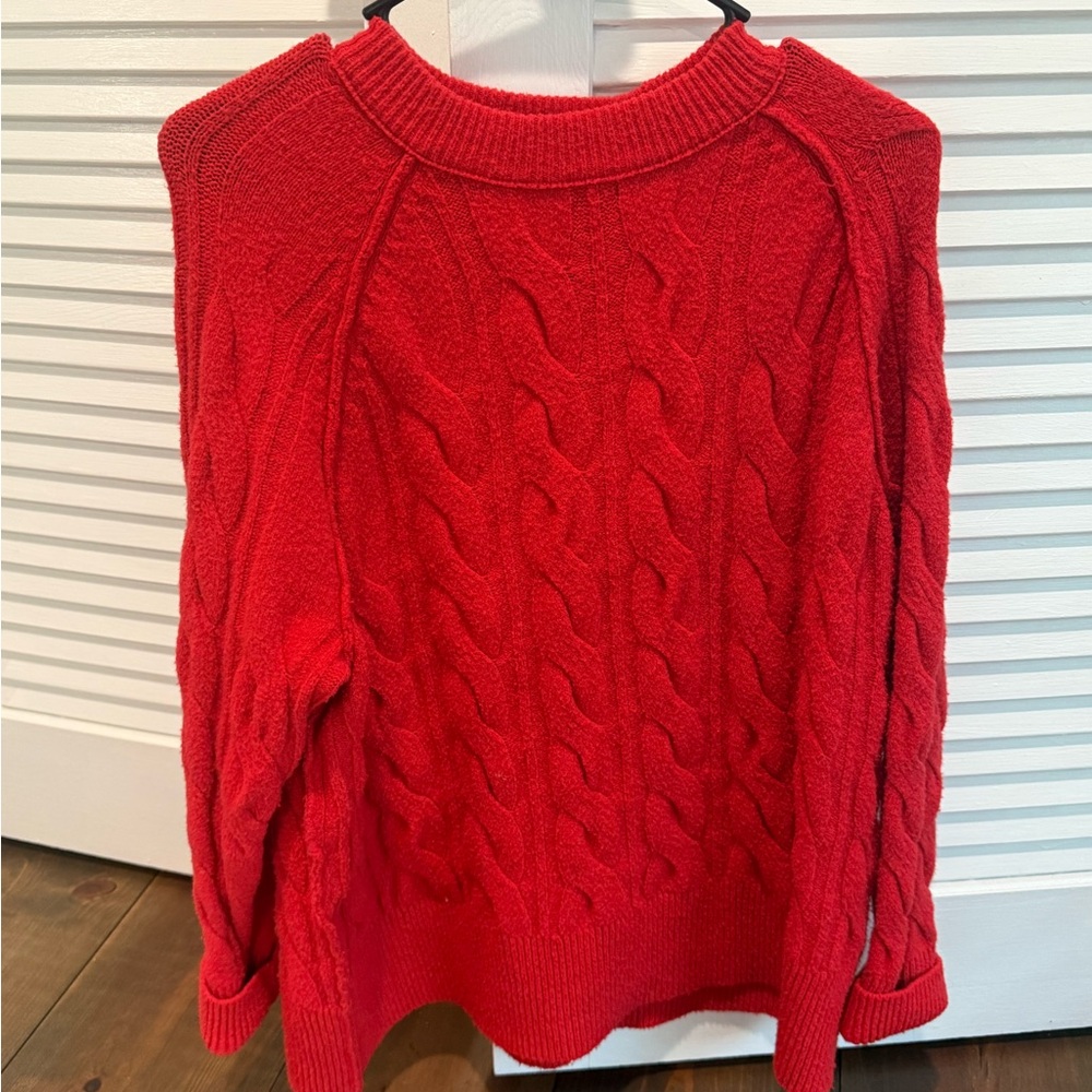 Red Oversized Cable Knit Women's Sweater